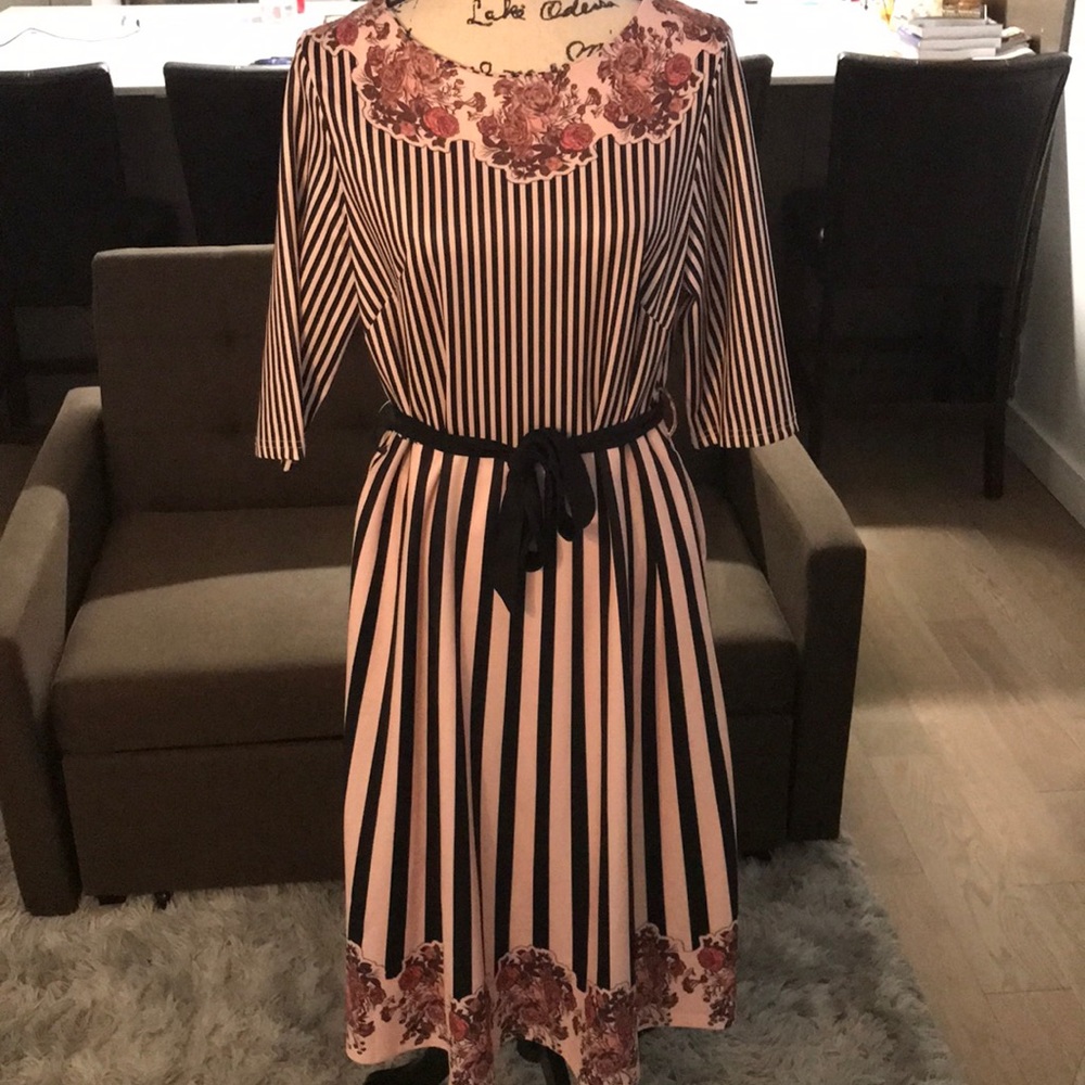 Pink and black striped dress